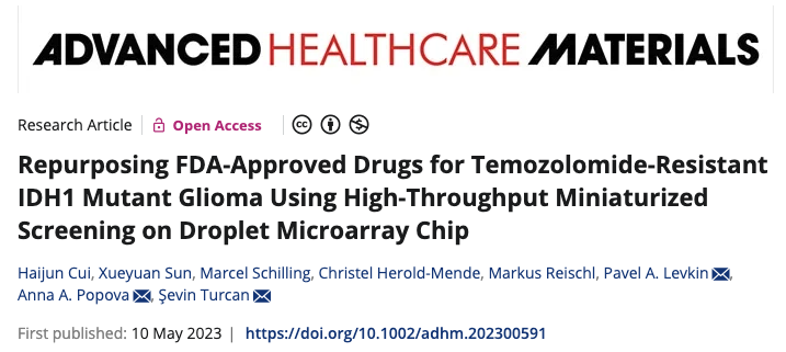 Screenshot of Repurposing FDA-Approved Drugs for Temozolomide-Resistant IDH1 Mutant Glioma Using High-Throughput Miniaturized Screening on Droplet Microarray Chip